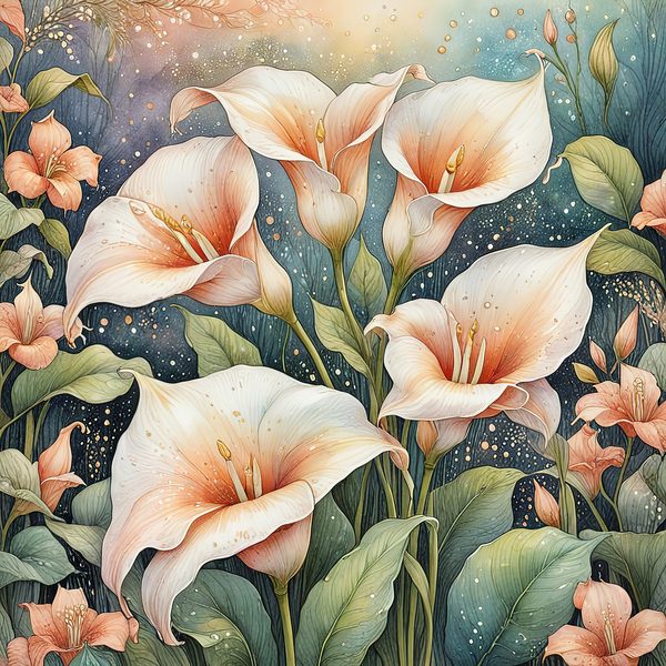 Watercolor Calla Lilies Digital Paper Set: Peach & Cream (10 JPGs) — image 3