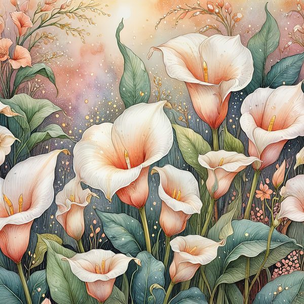 Watercolor Calla Lilies Digital Paper Set: Peach & Cream (10 JPGs) — image 5