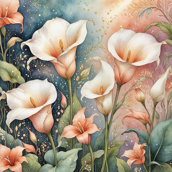 Watercolor Calla Lilies Digital Paper Set: Peach & Cream (10 JPGs) — image 6