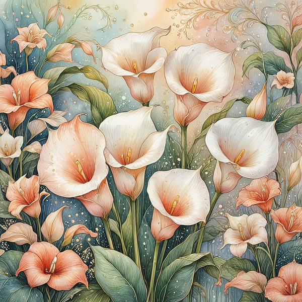 Watercolor Calla Lilies Digital Paper Set: Peach & Cream (10 JPGs) — image 7