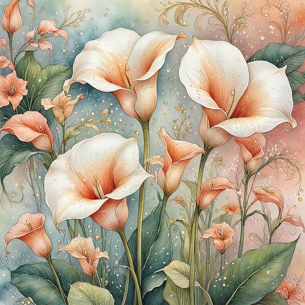 Watercolor Calla Lilies Digital Paper Set: Peach & Cream (10 JPGs) — image 8