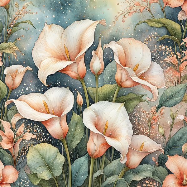 Watercolor Calla Lilies Digital Paper Set: Peach & Cream (10 JPGs) — image 9