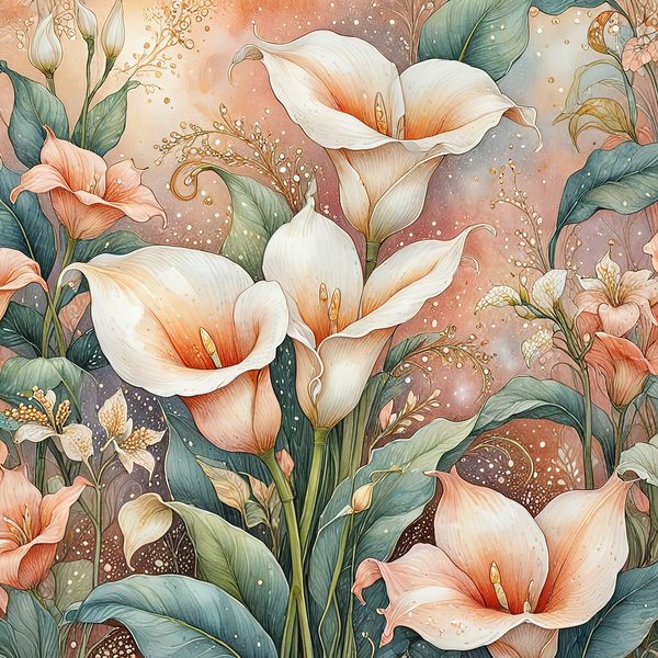Watercolor Calla Lilies Digital Paper Set: Peach & Cream (10 JPGs) — image 10
