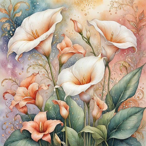 Watercolor Calla Lilies Digital Paper Set: Peach & Cream (10 JPGs) — image 11