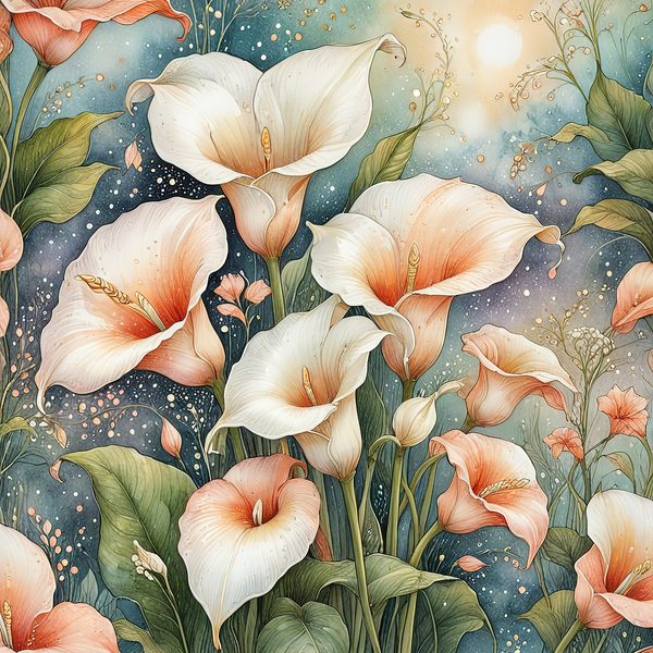Watercolor Calla Lilies Digital Paper Set: Peach & Cream (10 JPGs) — image 12