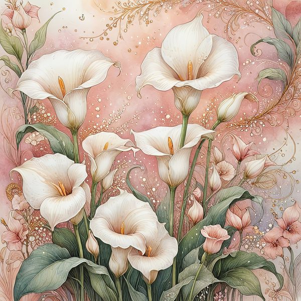 Watercolor Calla Lilies with Soft Gold Accents Digital Paper Set in Pastel Hues, 10 JPGs, Perfect for Scrapbooking, Card Making, Commercia — image 1