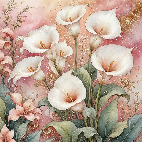 Watercolor Calla Lilies with Soft Gold Accents Digital Paper Set in Pastel Hues, 10 JPGs, Perfect for Scrapbooking, Card Making, Commercia — image 2