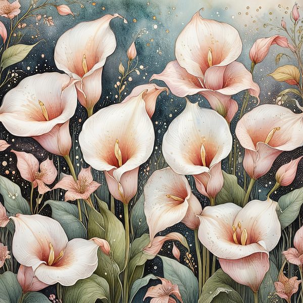 Watercolor Calla Lilies with Soft Gold Accents Digital Paper Set in Pastel Hues, 10 JPGs, Perfect for Scrapbooking, Card Making, Commercia — image 4
