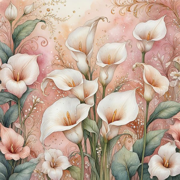 Watercolor Calla Lilies with Soft Gold Accents Digital Paper Set in Pastel Hues, 10 JPGs, Perfect for Scrapbooking, Card Making, Commercia — image 5