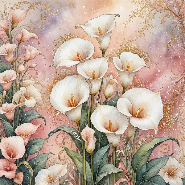 Watercolor Calla Lilies with Soft Gold Accents Digital Paper Set in Pastel Hues, 10 JPGs, Perfect for Scrapbooking, Card Making, Commercia — image 6