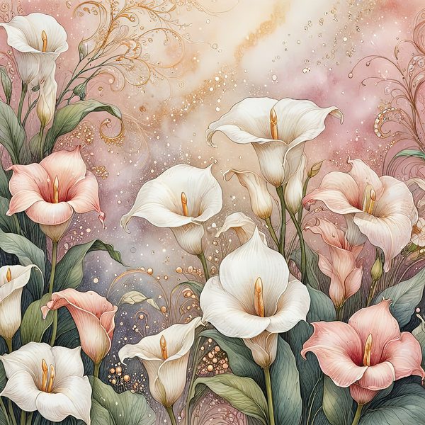 Watercolor Calla Lilies with Soft Gold Accents Digital Paper Set in Pastel Hues, 10 JPGs, Perfect for Scrapbooking, Card Making, Commercia — image 7