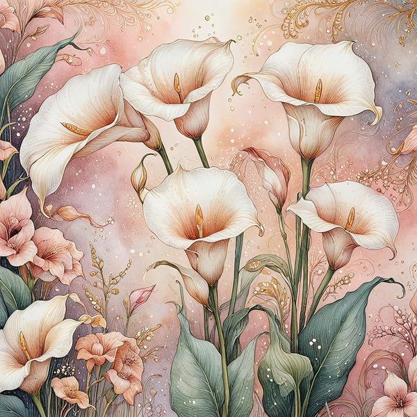 Watercolor Calla Lilies with Soft Gold Accents Digital Paper Set in Pastel Hues, 10 JPGs, Perfect for Scrapbooking, Card Making, Commercia — image 8