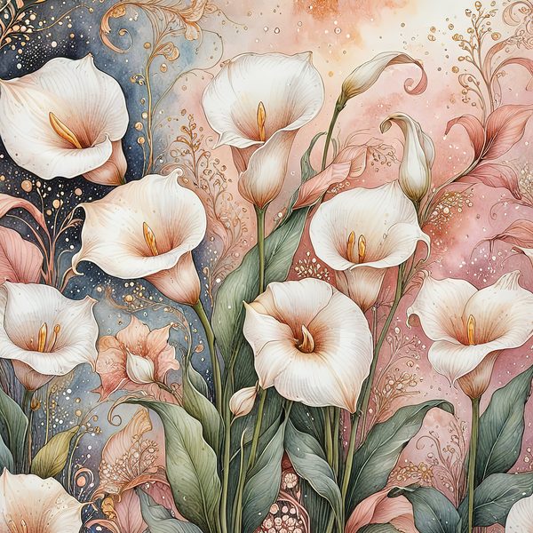 Watercolor Calla Lilies with Soft Gold Accents Digital Paper Set in Pastel Hues, 10 JPGs, Perfect for Scrapbooking, Card Making, Commercia — image 9