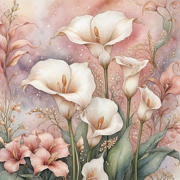 Watercolor Calla Lilies with Soft Gold Accents Digital Paper Set in Pastel Hues, 10 JPGs, Perfect for Scrapbooking, Card Making, Commercia — image 10