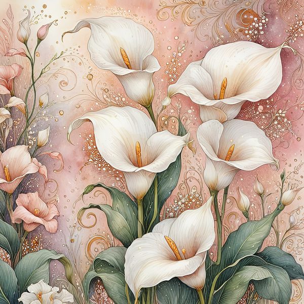Watercolor Calla Lilies with Soft Gold Accents Digital Paper Set in Pastel Hues, 10 JPGs, Perfect for Scrapbooking, Card Making, Commercia — image 11