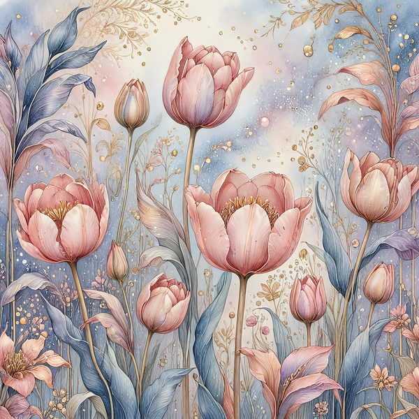 Watercolor Tulip Digital Paper: Pastel Floral Scrapbook JPGs (Digital Download) — image 1