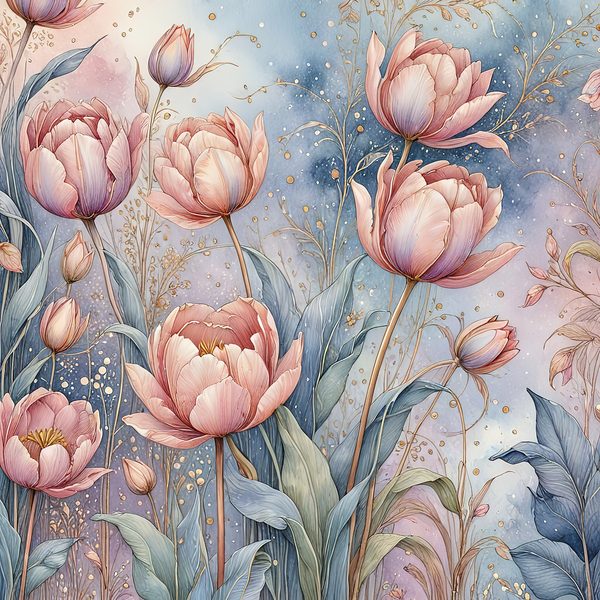 Watercolor Tulip Digital Paper: Pastel Floral Scrapbook JPGs (Digital Download) — image 2