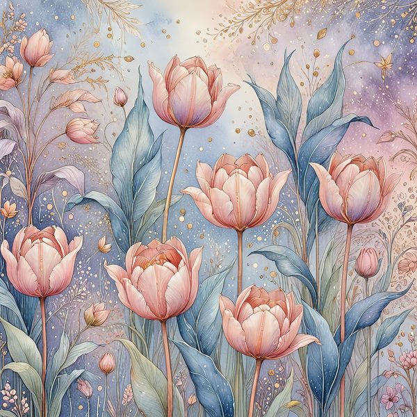 Watercolor Tulip Digital Paper: Pastel Floral Scrapbook JPGs (Digital Download) — image 3