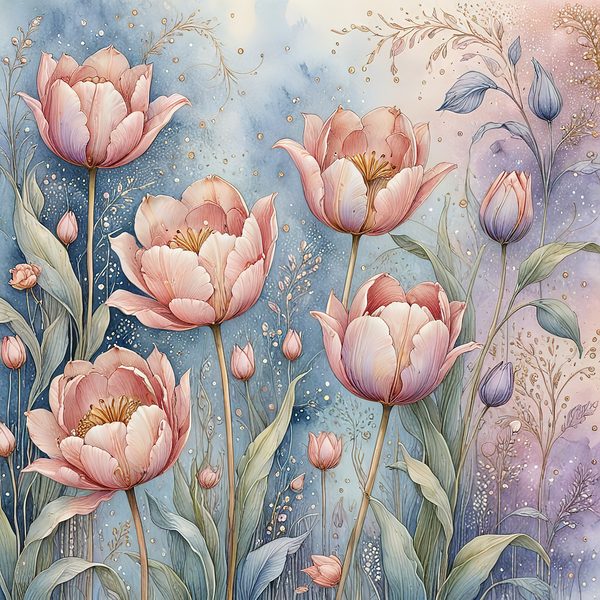 Watercolor Tulip Digital Paper: Pastel Floral Scrapbook JPGs (Digital Download) — image 4