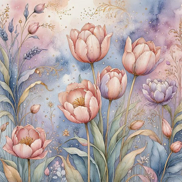 Watercolor Tulip Digital Paper: Pastel Floral Scrapbook JPGs (Digital Download) — image 5