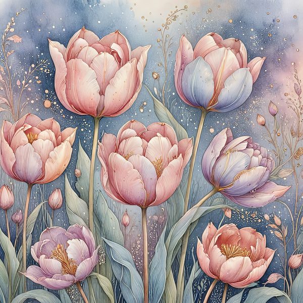 Watercolor Tulip Digital Paper: Pastel Floral Scrapbook JPGs (Digital Download) — image 7