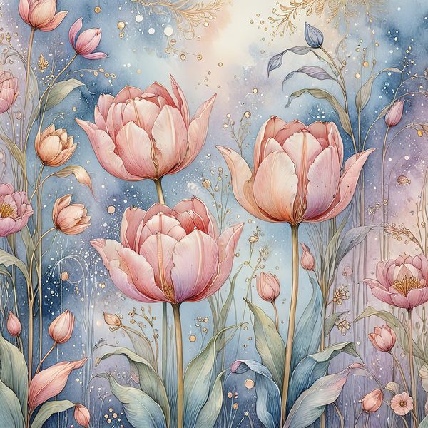 Watercolor Tulip Digital Paper: Pastel Floral Scrapbook JPGs (Digital Download) — image 8