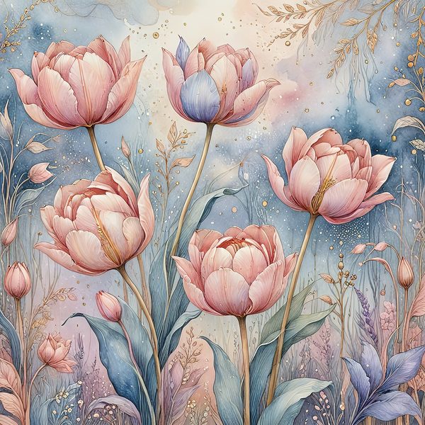 Watercolor Tulip Digital Paper: Pastel Floral Scrapbook JPGs (Digital Download) — image 9