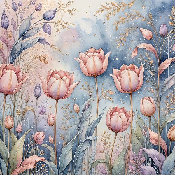 Watercolor Tulip Digital Paper: Pastel Floral Scrapbook JPGs (Digital Download) — image 10
