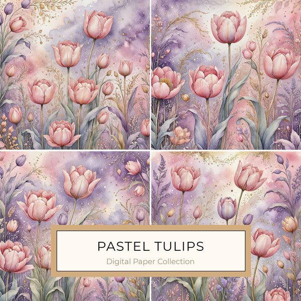 Watercolor Tulip Digital Paper: Pastel Purple Hues (10 JPGs)