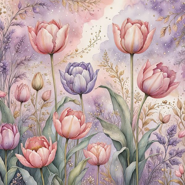 Watercolor Tulip Digital Paper: Pastel Purple Hues (10 JPGs) — image 1