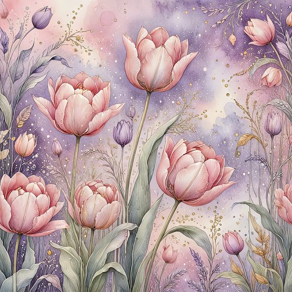 Watercolor Tulip Digital Paper: Pastel Purple Hues (10 JPGs) — image 3