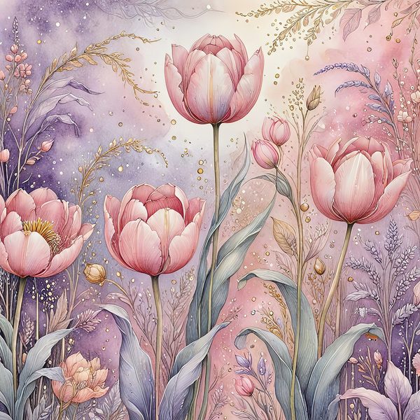 Watercolor Tulip Digital Paper: Pastel Purple Hues (10 JPGs) — image 4