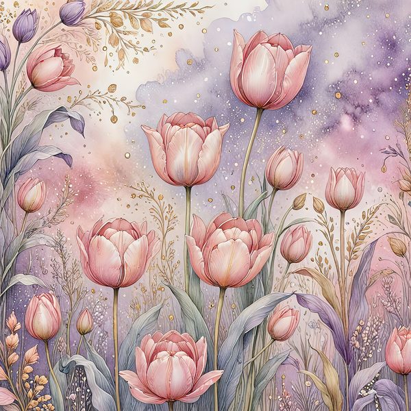 Watercolor Tulip Digital Paper: Pastel Purple Hues (10 JPGs) — image 5