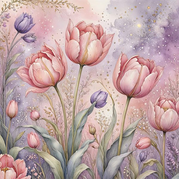 Watercolor Tulip Digital Paper: Pastel Purple Hues (10 JPGs) — image 6