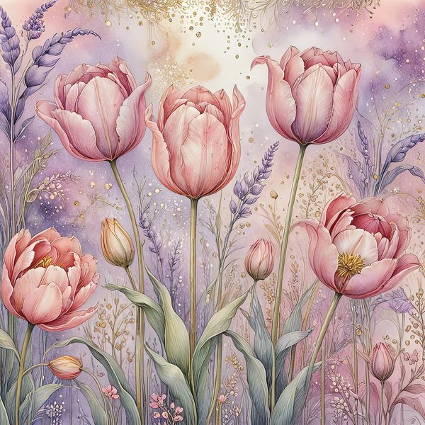 Watercolor Tulip Digital Paper: Pastel Purple Hues (10 JPGs) — image 7
