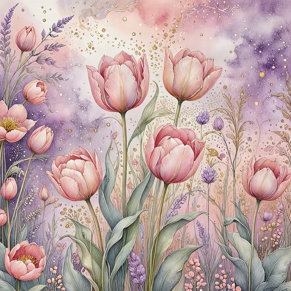 Watercolor Tulip Digital Paper: Pastel Purple Hues (10 JPGs) — image 8