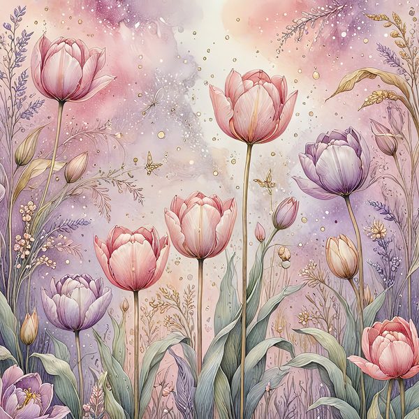 Watercolor Tulip Digital Paper: Pastel Purple Hues (10 JPGs) — image 9