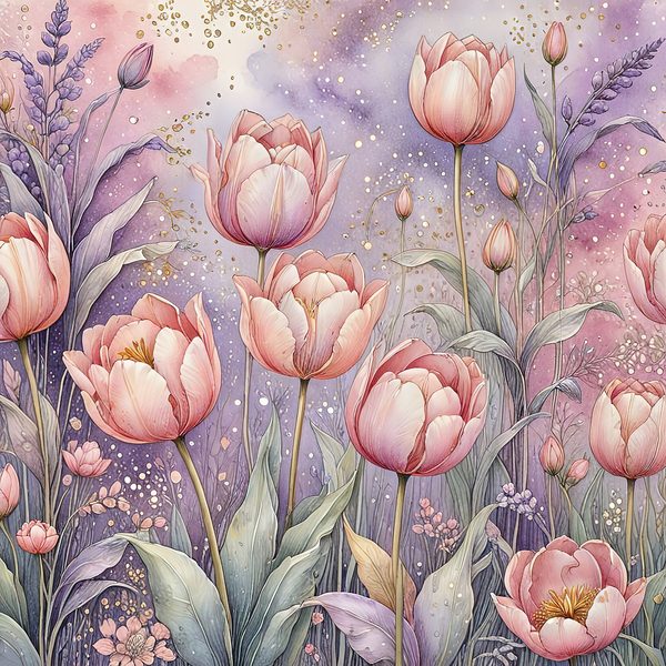 Watercolor Tulip Digital Paper: Pastel Purple Hues (10 JPGs) — image 11