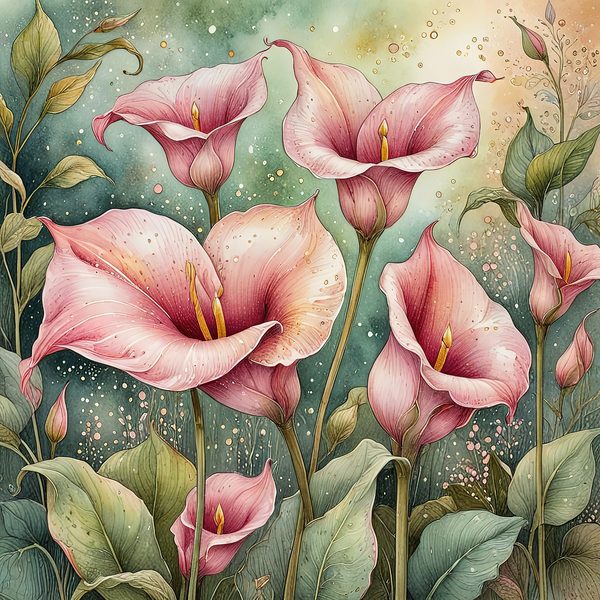 Watercolor Calla Lilies with Soft Green Background Digital Paper Set in Blush Tones, 10 JPGs, Perfect for Scrapbooking, DIY Crafting Decor — image 1