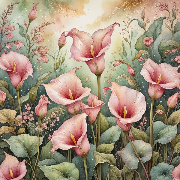 Watercolor Calla Lilies with Soft Green Background Digital Paper Set in Blush Tones, 10 JPGs, Perfect for Scrapbooking, DIY Crafting Decor — image 2