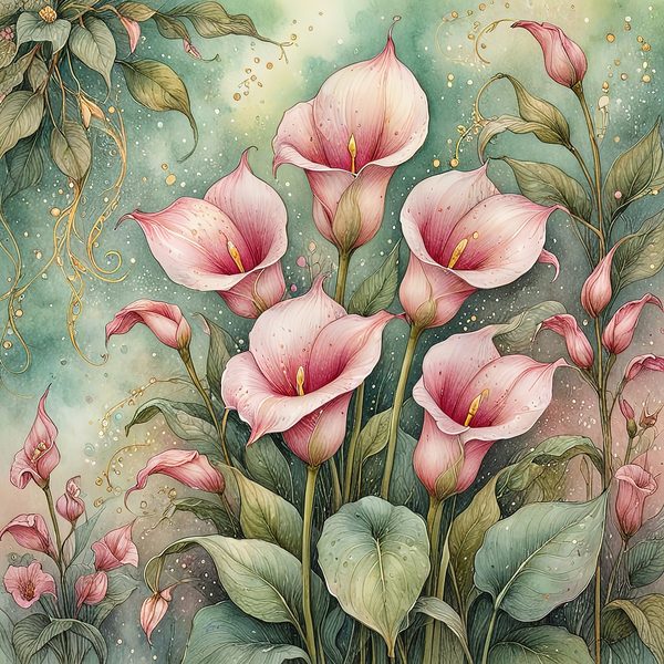 Watercolor Calla Lilies with Soft Green Background Digital Paper Set in Blush Tones, 10 JPGs, Perfect for Scrapbooking, DIY Crafting Decor — image 3
