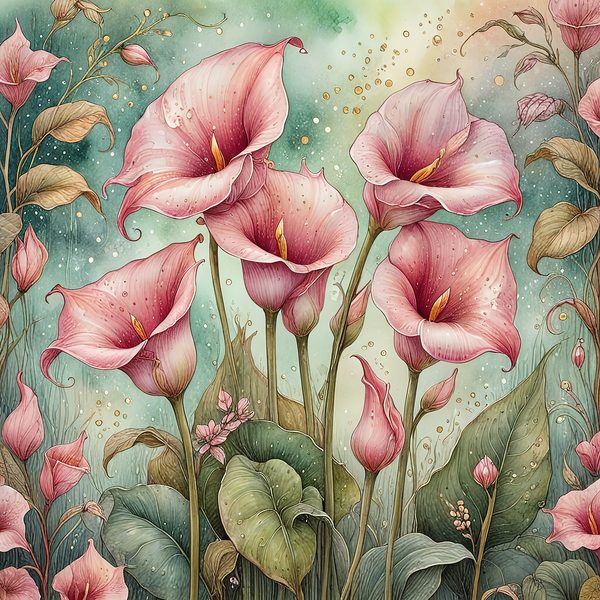 Watercolor Calla Lilies with Soft Green Background Digital Paper Set in Blush Tones, 10 JPGs, Perfect for Scrapbooking, DIY Crafting Decor — image 4