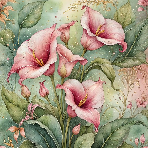 Watercolor Calla Lilies with Soft Green Background Digital Paper Set in Blush Tones, 10 JPGs, Perfect for Scrapbooking, DIY Crafting Decor — image 5