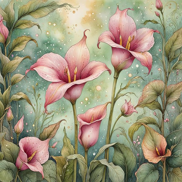 Watercolor Calla Lilies with Soft Green Background Digital Paper Set in Blush Tones, 10 JPGs, Perfect for Scrapbooking, DIY Crafting Decor — image 8