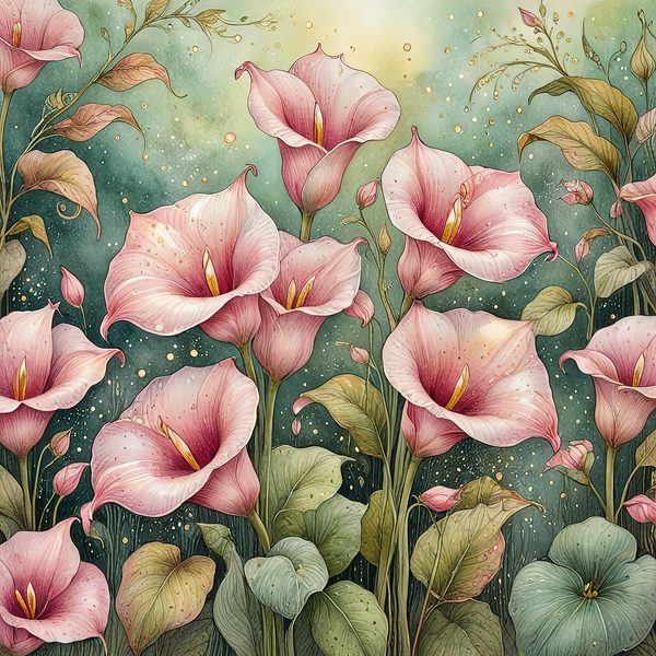 Watercolor Calla Lilies with Soft Green Background Digital Paper Set in Blush Tones, 10 JPGs, Perfect for Scrapbooking, DIY Crafting Decor — image 9