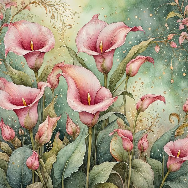 Watercolor Calla Lilies with Soft Green Background Digital Paper Set in Blush Tones, 10 JPGs, Perfect for Scrapbooking, DIY Crafting Decor — image 10