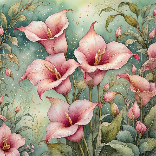 Watercolor Calla Lilies with Soft Green Background Digital Paper Set in Blush Tones, 10 JPGs, Perfect for Scrapbooking, DIY Crafting Decor — image 12