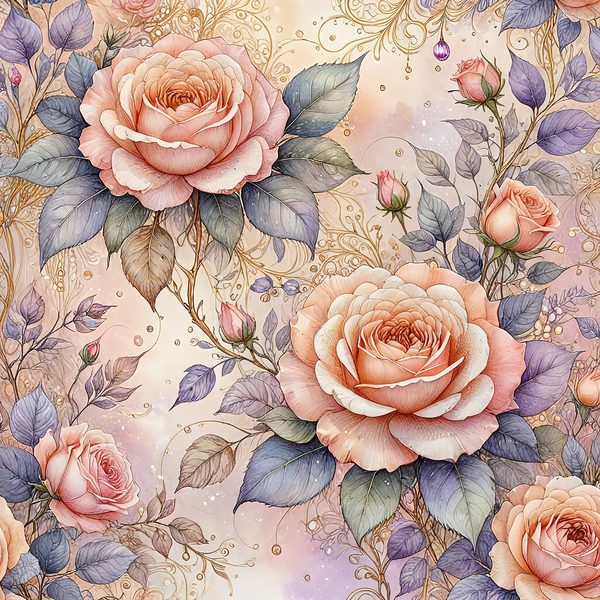 Watercolor Roses Digital Paper: Gold Accents, Pastel Lavender (10 JPGs, Digital Download, Commercial Use) — image 9