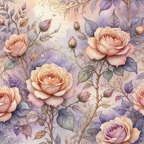 Watercolor Roses Digital Paper: Gold Accents, Pastel Lavender (10 JPGs, Digital Download, Commercial Use) — image 10