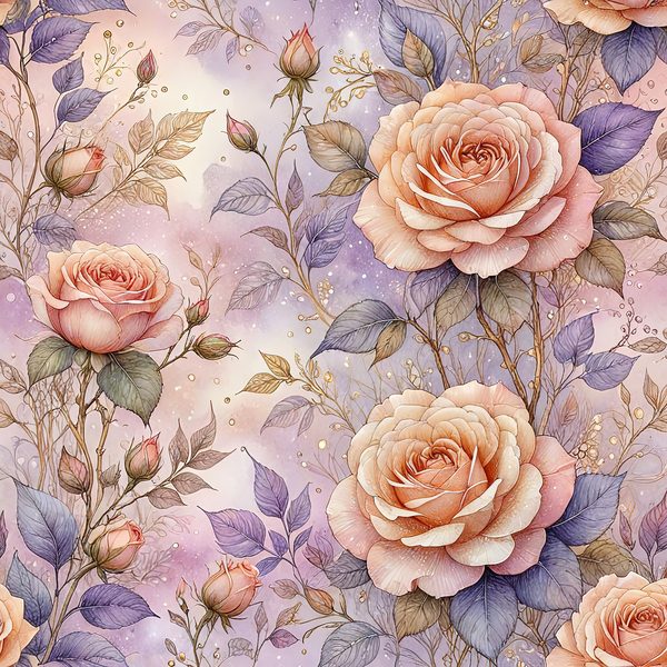Watercolor Roses Digital Paper: Gold Accents, Pastel Lavender (10 JPGs, Digital Download, Commercial Use) — image 12